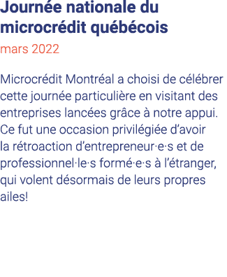 Journée nationale du microcrédit québécois mars 2022  Microcrédit Montréal a choisi de célébrer cette journée particu   