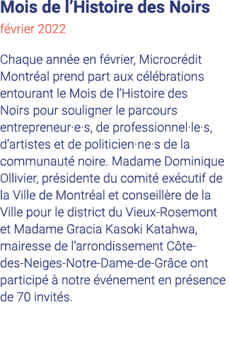 Mois de l Histoire des Noirs février 2022  Chaque année en février, Microcrédit Montréal prend part aux célébrations    